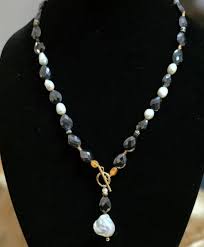 Brand New Design! Black Moissanite and Freshwater Pearl Collar Necklace.,  Transform your collar with this exquisite and one-of-a-kind moissanite  necklace. You'll love the natural moissanite stones, ...