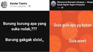 Tebak tebakan lucu dan jawabannya untuk lebih jelasnya, simak berikut ini kumpulan game tebak tebakan lucu banget yang terbaik, gokil, konyol dan bisa bikin kamu ngakak terpingkal pingkal. Kelewat Receh 5 Tebak Tebakan Ini Bikin Mikir Sekaligus Ngakak Citizen6 Liputan6 Com