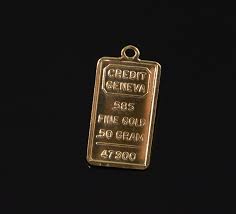 The obverse includes the argor logo with identifying markers. 14k 0 5g Credit Geneva 585 1 2 Gram Gold Bar Yellow Gold Charm Pendant Property Room