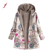 Us 10 68 30 Off Hooded Coats Cotton Winter Jacket Womens Outwear Coat Warm Outwear Floral Print Hooded Pockets Vintage Oversize Coats In Jackets