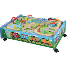 Maxim Enterprise 62 Piece Wooden Train Set With Train Table Trundle Brio And Thomas And Friends Compatible Wooden Train Set Wooden Train Wooden Toy Train