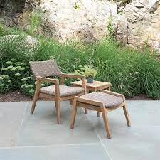 Fresh air, chilled drinks, warm breezes. Kingsley Bate Spencer Mid Century Modern Brown Wicker Teak Outdoor Club Chair Kathy Kuo Home