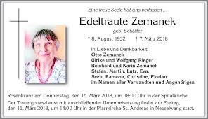 There are already 14 users and 488 genealogy profiles with the zemanek surname on geni. Traueranzeigen Von Edeltraute Zemanek Trauer Im Allgaeu De