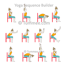 The surya namaskar (sun salutation) is a series of 12 yoga poses meant to give praise to the sun. Sun Salutation Variation Sitting On Chair C Yoga Surya Namaskar Variation Sitting On Chair C Yoga Sequences Benefits Variations And Sanskrit Pronunciation Tummee Com