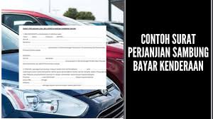 Pembeli wajib membayar kos cukai jalan tahunan dan insuran yang berkaitan (masih menggunakan nama penjual) sehingga melunasi hutang bayaran ansuran bulanan dan seterusnya atas penama pembeli setelah hak milik pertukaran nama dibuat. Contoh Surat Perjanjian Sambung Bayar Kereta Masih Ada Loan Dengan Bank