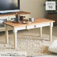カントリー調引出し付テーブル フレンチカントリー家具 テーブル ローテーブル ブルーグレー 手作り ナチュラル 北欧カントリー風 カントリー調 直送 カントリー家具 ローテーブル 家具