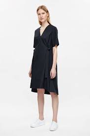 Cos Image 1 Of V Neck Dress With Tie Belts In Navy Blue Dress Casual Minimal Fashion Minimal Dress