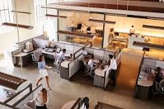 Image result for Describe the benefits and the drawbacks from open office designs.