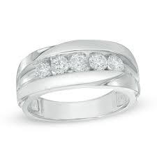 Avalon eternity diamond wedding ring (2/5 ct. Men S 1 Ct T W Diamond Five Stone Satin Wedding Band In 14k White Gold Zales