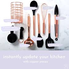 The better chef nylon kitchen utensil set is a beautiful product where luxury and functionality meet. Review For Black Silicone Copper Kitchen Utensils With Copper Utensil Holder 17pc Set Black And Copper Measuring Cups And Spoons Set Rose Gold Kitchen Utensil Set Black And Copper Kitchen