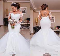 2020 New Luxury Mermaid Wedding Dresses Sheer Neck Illusion Lace Appliques Beads Long Sleeves Hollow Back African Black Girl Bridal Gowns White Wedding Dress Am Lace Mermaid Wedding Dress Long Sleeve
