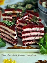 4 porcii 5 sht bolshoj krasnoj svekly varenaya ili zapechenaya ochishennaya porezannaya na tonkie diski 3 5 mm 240 ml risovogo v food recipes beet and goat cheese