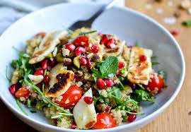 Quinoa Salad With Grilled Halloumi Healthy Salad Recipes Quinoa Recipes Healthy Vegetarian Recipes