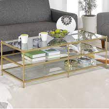 Gold glass living room table. Simple 3 Layer Gold Glass Coffee Table