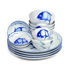 Koi Fish Dinnerware Collection 15 Pieces Cobalt Blue Glaze Etsy Vintage Dinnerware Set Blue Dinnerware Vintage Dinnerware