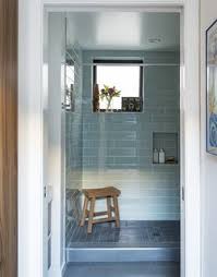 Discover inspiration for your transitional bathroom remodel, including colors, storage, layouts glass tiles are walker zanger roku glass in rain, matte finish. Best 56 Modern Bathroom Glass Tile Walls Design Photos And Ideas Dwell