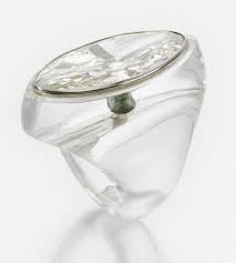 Suzanne Belperron carved rock crystal ring, inset with a