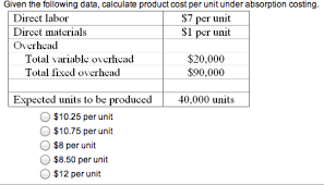 Step 2:next, determine the direct labor cost, which includes the expenses incurred on manpower and labor force that are directly engaged in the production process. Given The Following Data Calculate Product Cost Per Chegg Com