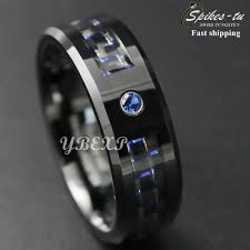 Black And Blue Carbon Fiber Tungsten Ring Blue Diamond Mens Jewelry Wedding Band Black Tungsten Rings Mens Black Diamond Rings Tungsten Mens Rings Black