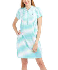 U S Polo Assn Blue Stripe Quarter Zip Polo Dress Women