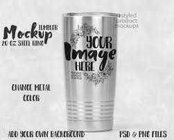 20 Oz Stainless Steel Ring Neck Tumbler Mockup Add Your Own Etsy Stainless Steel Tumblers Tumbler Steel Ring