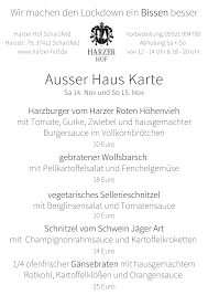 Gerne können sie unsere speisen auch 'außer haus'. Ausser Haus Karte 14 15 November Harzer Hof