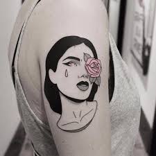 Lady Of Love By Welfare Dentist Welfaredentist Blackwork Linework Minimal Ladyhead Lady Rose Flower Tear Tear Teardrop Tattoo Tattoos Feather Tattoos