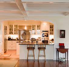 Add glass partition on the wall to reduce the noise, separate the kitchen from view and yet allow light inside your kitchen space. Half Wall Kitchen Design