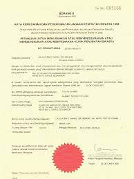 Borang yang perlu difailkan dengan pengubahan jadual petak. Certificate Dahlia Medical Group