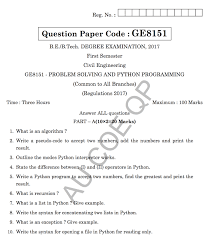Ge8151 Problem Solving And Python Programming Question Papers Question Paper This Or That Questions Problem Solving