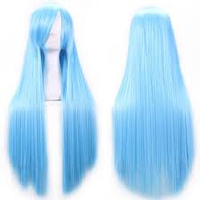 80cm Drag Queen Light Blue Wigs Harajuku Anime Cosplay Wigs Heat Resistant Long Straight Synthetic Wig With Bangs Perruque Color Light Blue Wish