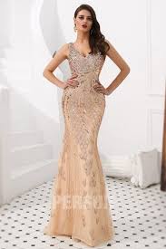 Soie babydoll robe de soirée s (38) robe de bal mini cocktail robe fourreau. Robe De Soiree Bal Sirene Dore Champagne Decollete V Fourreau Persun Fr