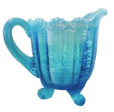 Northwood Klondyke Creamer Fluted Scrolls Blue Opalescent Glass EAPG 1898