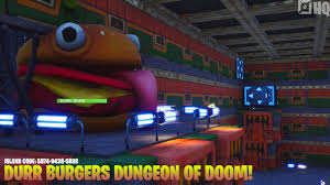 To be specific, it is to the north west of slurpy swamp and to the south of holly hedges. Durr Burgers Dungeon Of Doom Benc078 Fortnite Creative Map Code