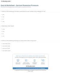 quiz worksheet german possessive pronouns study com