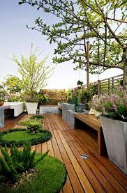 Wood floors, cement walls with a cover. Ging Roof Deck Garden Rooftop Garden Roof Garden Deck Garden