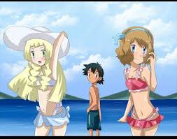 Ash, Serena, Lillie went to the beach together | Pokémon Amino