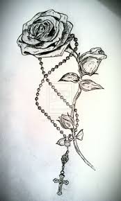 Striking rosary beads tattoo design: Awesome Rose And Rosary Tattoo Drawing By Levilambert