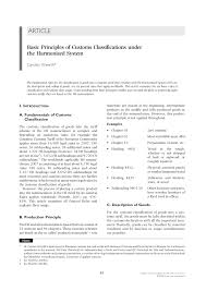Pdf Basic Principles Of Customs Classifications Under The Harmonized System
