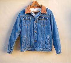 Lee Denim Jacket Quilted Lining Leather Collar Trucker Etsy Lee Denim Jacket Denim Jacket Lee Denim