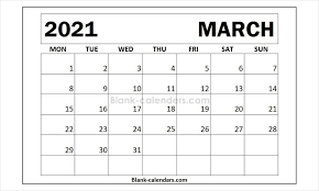 Month Of March 2021 Calendar Template Calendar Template 2021 Calendar Yearly Calendar Template