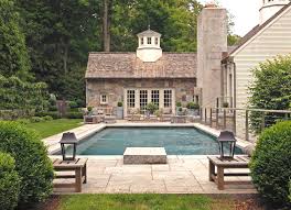 Love This Especially The Stone Pool House With The Cupola Oh And The Cement Clad Chimney Stone Pool House Pool Houses Stone Pool