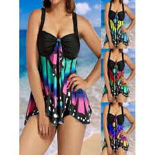 Ilh Mallroom Women Plus Size Butterfly Printing Tankini Bikini Swimwear Swimsuit Bathing Suit