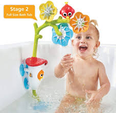 Positions baby at a slight recline which makes for easy access cleaning. Buy Yookidoo Baby Bath Mobile Spinning Flowers And Swiveling Fountain For Newborn And Toddler Bath Time Sensory Development Tub Not Included Attaches To Any Size Tub Wall 0 2 Yrs