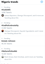 #findhinnyhumoren, #nigerianidol, #munliv, ronaldo, baba ijesha, messi, giannis Eie Nigeria On Twitter Endsars Has Been Trending Over 250 000 Tweets From Nigerians When Will The Federal Government Take Decisive Actions To Curb The Menace Of This Unit Endsars Reformpoliceng Endpolicebrutality Https T Co Z6vsh6yfxh