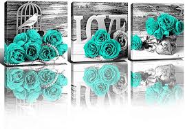 Beds mattresses wardrobes bedding chests of drawers mirrors. Amazon Com Teal Decor Wall Art Paintings For Living Room Turquoise Pictures Couples Bedroom Bathroom Kitchen Accessories Black And White Mint Green Roses Flower Canvas Prints Home Decorations Set 3 Panels 12x12 Everything