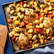 Sheet Pan Mediterranean Chicken Brussels Sprouts Gnocchi Recipe Easy Mediterranean Diet Recipes Mediterranean Diet Recipes Easy Mediterranean Recipes