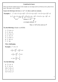 Solving quadratic equations by completing square. Completing The Square Gcse A A Grade Also 4 C1 Teaching Resources