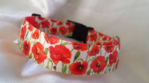 Handmade Red Poppy Dog Collar Red Poppies Dog Collar Handmade Dog