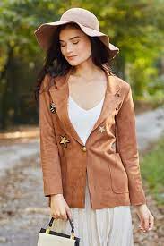 جاكيت rock n roll لون عسلي شيك هانم fashion women s blazer jackets